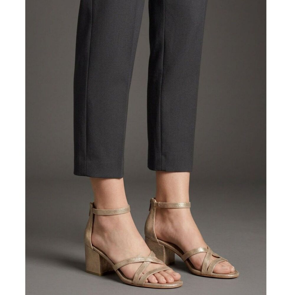 EILEEN FISHER Noni Sandals 11 Ankle Strap Minimalist Career Party Evening Gold